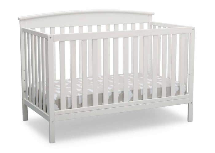 Delta Children Bianca White (130) Finley 4-in-1 Convertible Baby Crib Angled View a4a