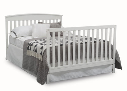 Delta Children Bianca White (130) Finley 4-in-1 Convertible Baby Crib Full Bed Angled View a7a