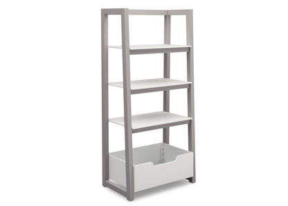 Delta Children Bianca White with Grey (166) Gateway Ladder Shelf, Angled View a3a