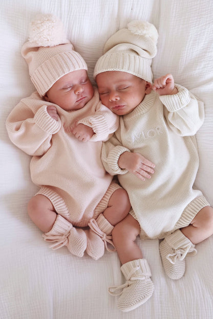Knit Baby Pom Pom Beanie | Tea Rose