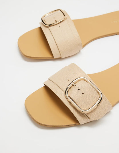 Gusta Vanilla Linen Sandals | Women's Flat Sandals