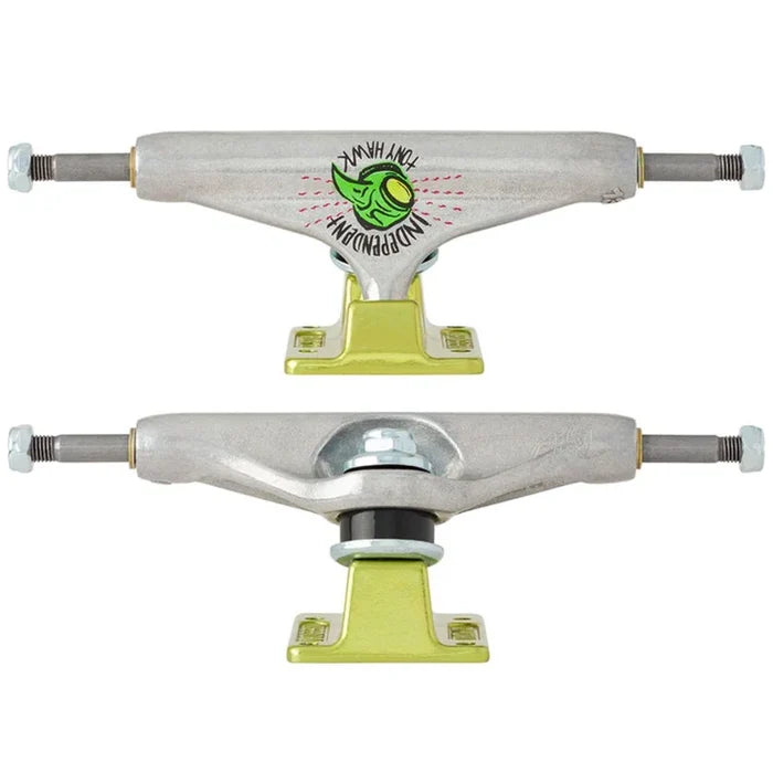 Independent Stage 11 Forged Hollow Hawk Skateboard Trucks - Silver/Green (Set of 2)