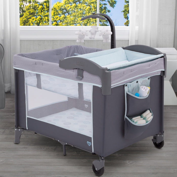 Delta Children Eclipse (2063) LX Deluxe Play Yard, angled view, a2a
