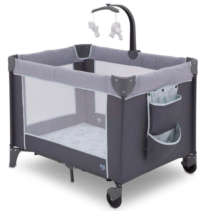 Delta Children Eclipse (2063) LX Deluxe Play Yard, angled view, a2a