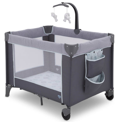 Delta Children Eclipse (2063) LX Deluxe Play Yard, angled view, a2a