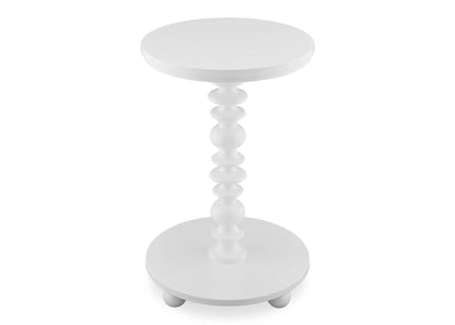White side table with a spiral design on a white background