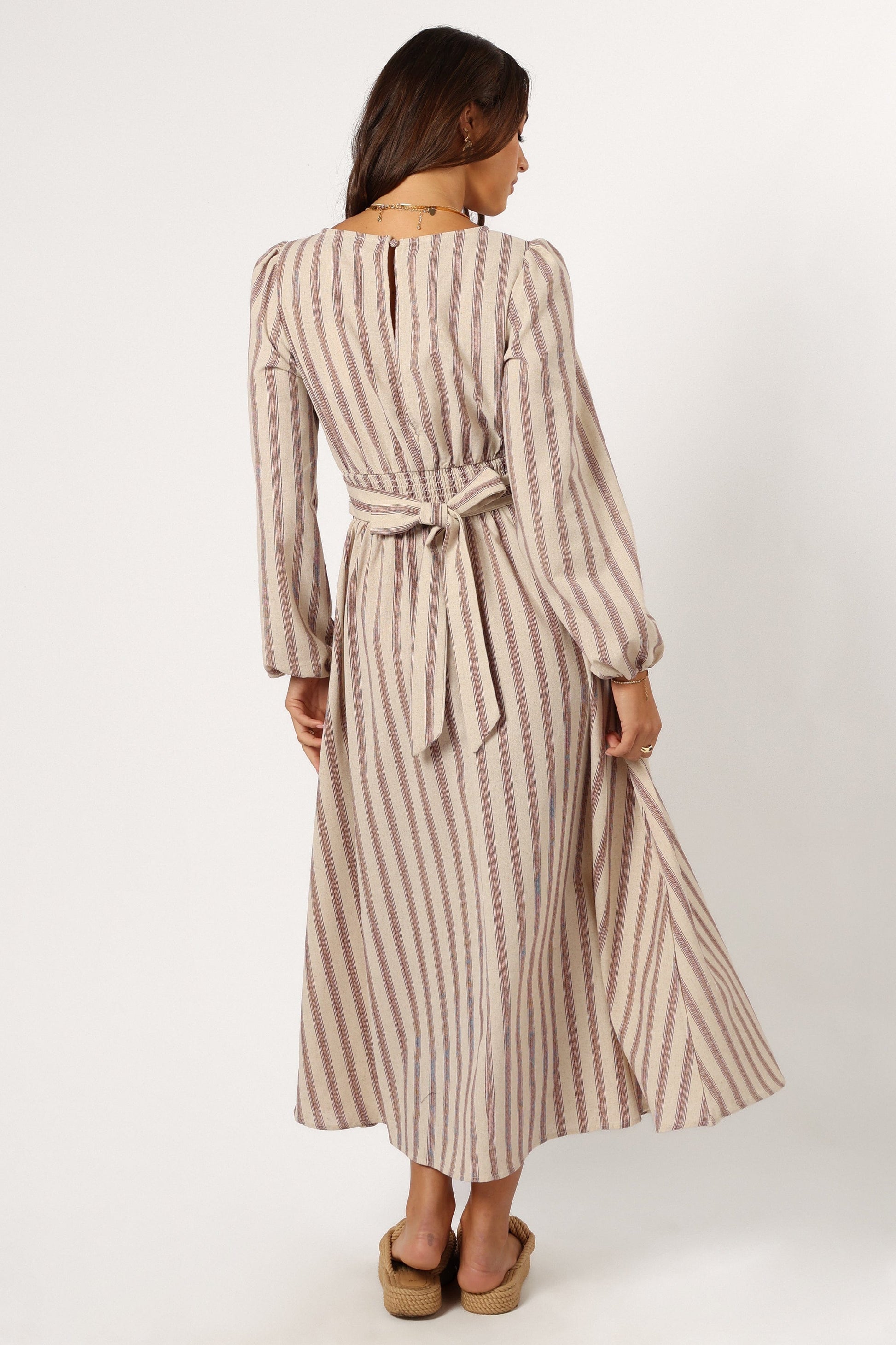 Jimi Long Sleeve Maxi Dress - Brown Stripe