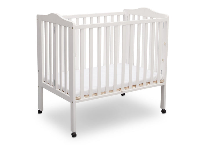 Delta Children Bianca (130) Portable Folding Crib with Mattress, angled view a6a