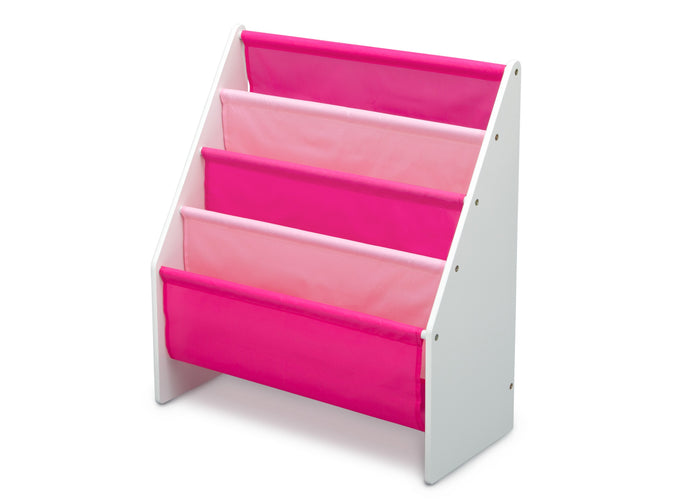 Delta Children White/Pink (130) Sling Book Rack Bookshelf for Kids, Left Silo View Bianca White (130)