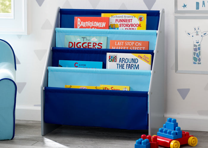 Delta Children Grey/Blue (026) Sling Book Rack Bookshelf for Kids, Hangtag View Grey (026)