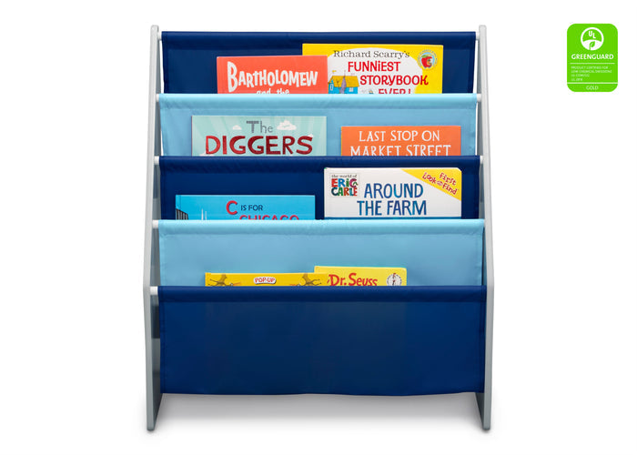 Delta Children Grey/Blue (026) Sling Book Rack Bookshelf for Kids, Front Silo View with Props Grey (026)