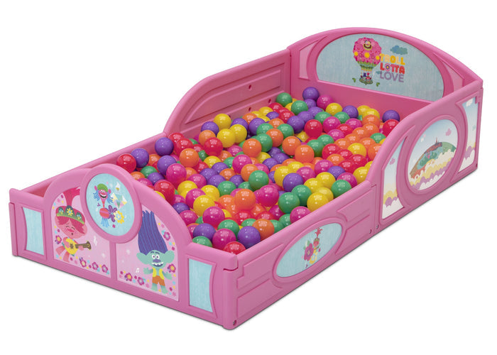 Delta Children Trolls World Tour (1177) Plastic Sleep and Play Toddler Bed, Left Silo View