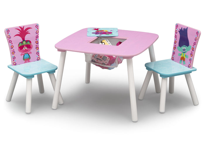 Delta Children Trolls World Tour (1177) Table and Chair Set with Storage, Left Silo View with Open Storage