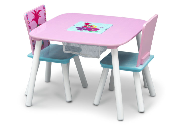 Delta Children Trolls World Tour (1177) Table and Chair Set with Storage, Left Silo View with Chairs In