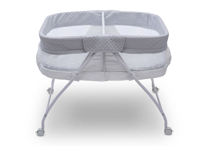 Little Folks by Delta Children Aqua Geo (2040) Twin EZ Fold Ultra Compact Double Bassinet, Front Silo View