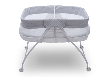 Little Folks by Delta Children Aqua Geo (2040) Twin EZ Fold Ultra Compact Double Bassinet, Front Silo View