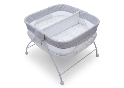 Little Folks by Delta Children Aqua Geo (2040) Twin EZ Fold Ultra Compact Double Bassinet, Top Silo View